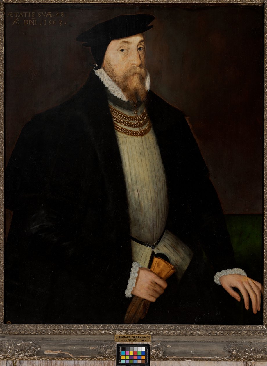 Sir Thomas Gresham (ca. 1518-1579), ca. 1518-79 (olje på panel) av Steven van der (attr. to) Meulen