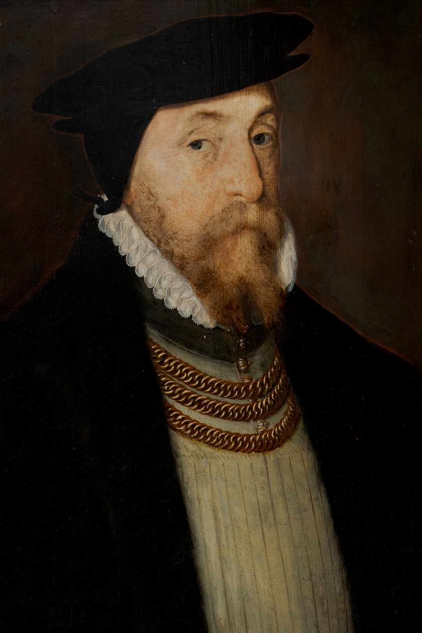 Sir Thomas Gresham (ca. 1518-1579), ca. 1518-79 (olje på panel) av Steven van der (attr. to) Meulen