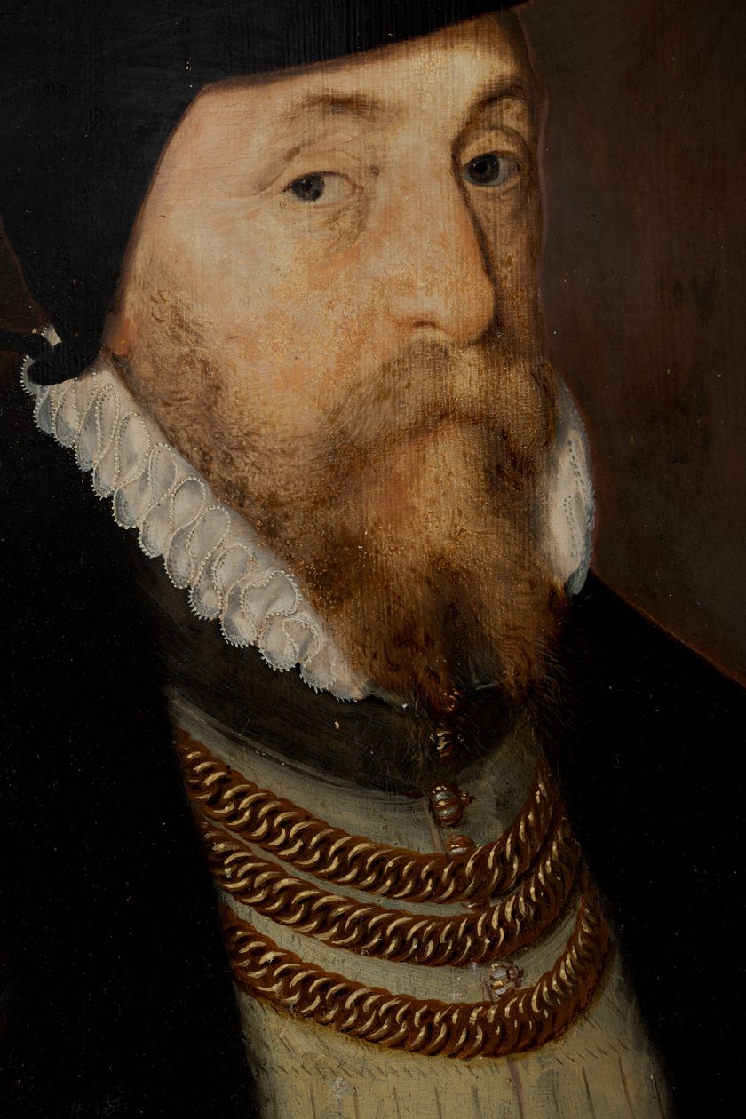 Sir Thomas Gresham (ca. 1518-1579), ca. 1518-79 (olje på panel) av Steven van der (attr. to) Meulen