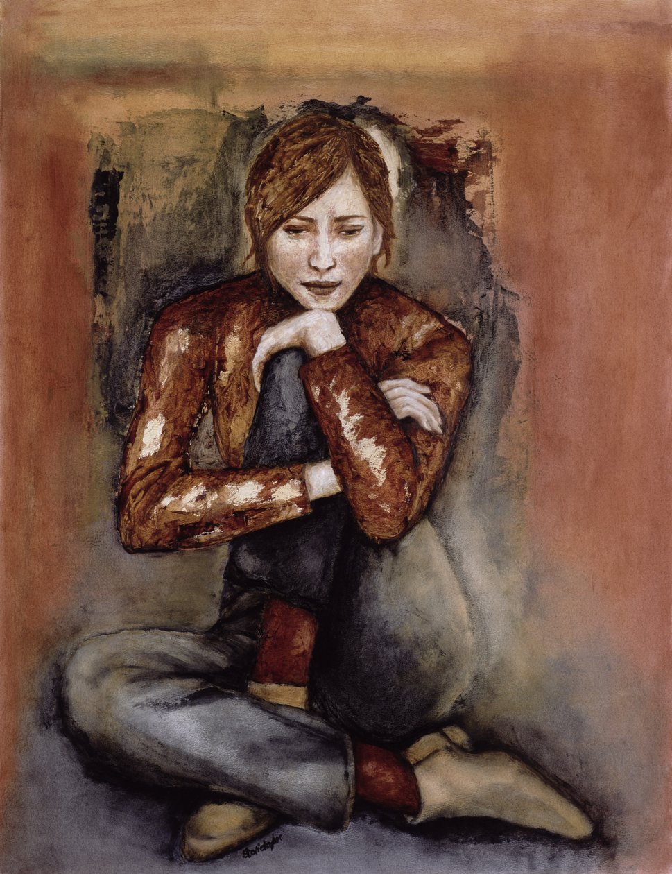 In Her World, 2005 (penn og blekk med olje på papir) av Stevie Taylor