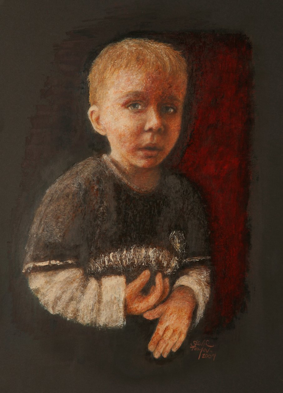 Little Boy Working Something Out, 2009 (olje på papir) av Stevie Taylor