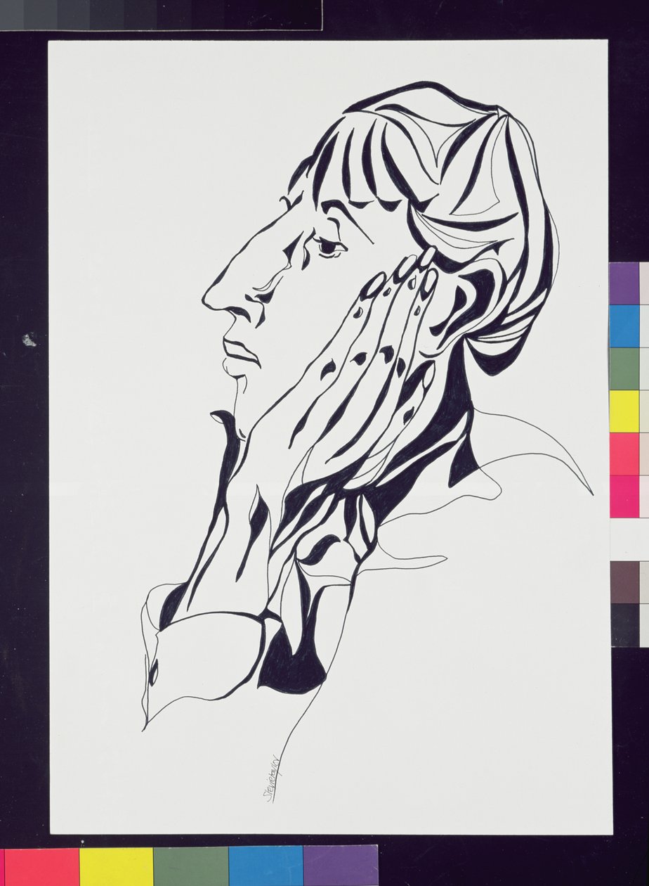 Portrett av Aubrey Beardsley (1872-98) inspirert av fotografiet av Frederick Evans (1853-1943) 1998 (fiberspiss på papir) (se 87437) av Stevie Taylor