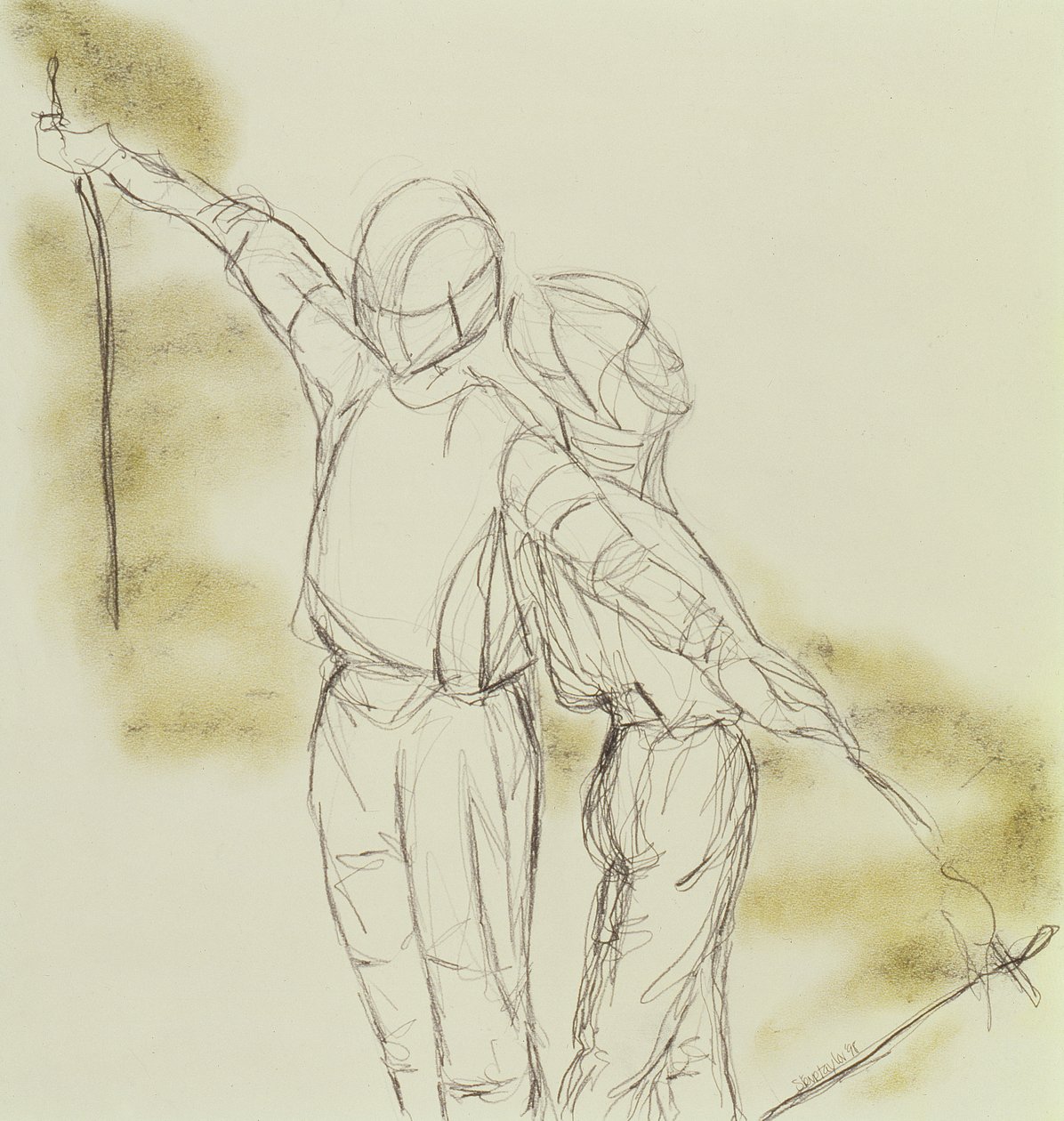 Forberedelse, 1998 (grafitt og pastell på papir) av Stevie Taylor