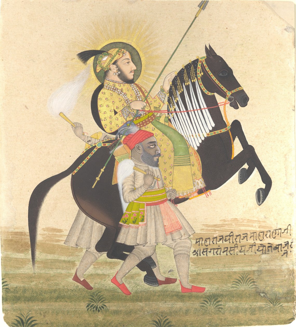 Maharana Sangram Singh Riding a Prize Hingst av Stipple Master
