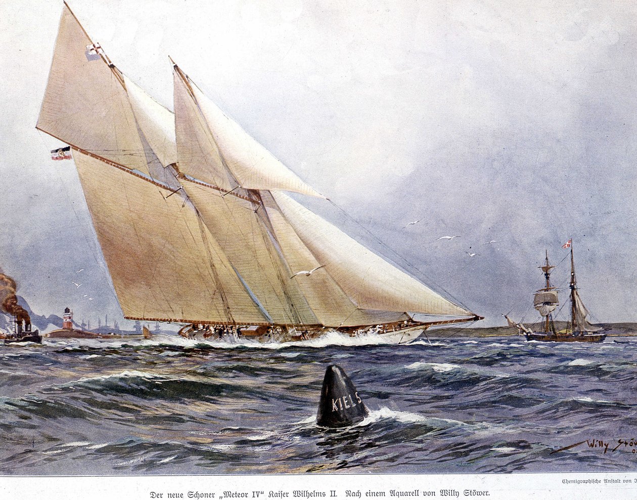 Sailing Race: The Sailboat "" Meteor IV"" - Akvarell av Willy Stower av Willy Stoewer 