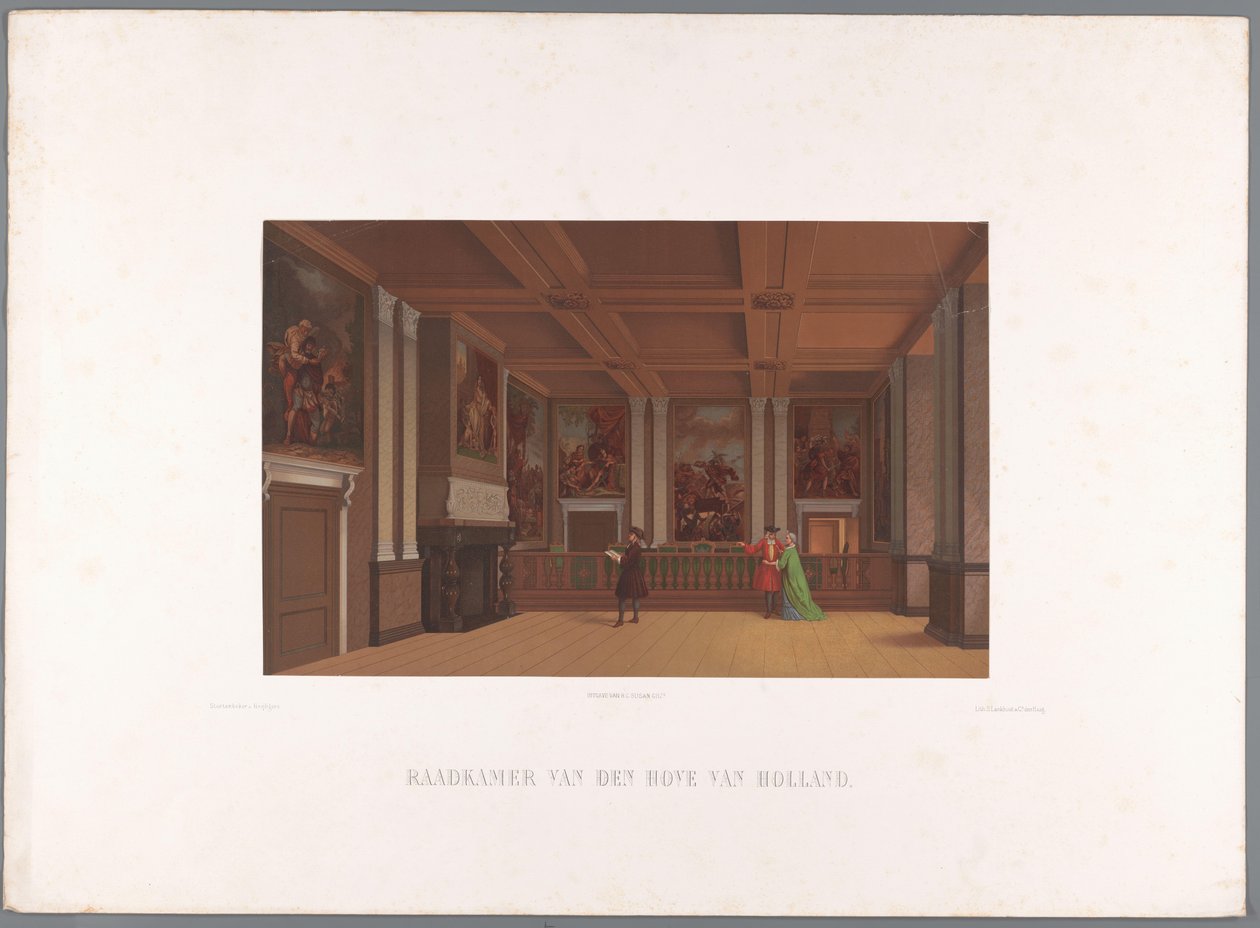 Utsikt over det indre av rådssalen, i grevens rom Council Chamber of den Hove of Holland (tittel på objekt) av Stortenbeker and Heijligers