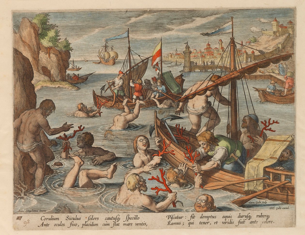 Fiske etter koraller. Fra serien Hunting of Wild Animals, Birds and Fish, 1578. av Stradanus