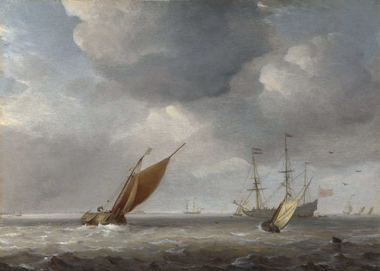 Små nederlandske fartøy i en bris av Willem van de Velde the Younger