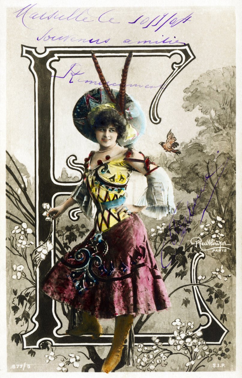 E : Constance Elise De Vere , fransk skuespillerinne, med engelsk opprinnelse født i Belgia - Theatre Marigny, Paris - Alfabet på postkort av Studio Reutlinger