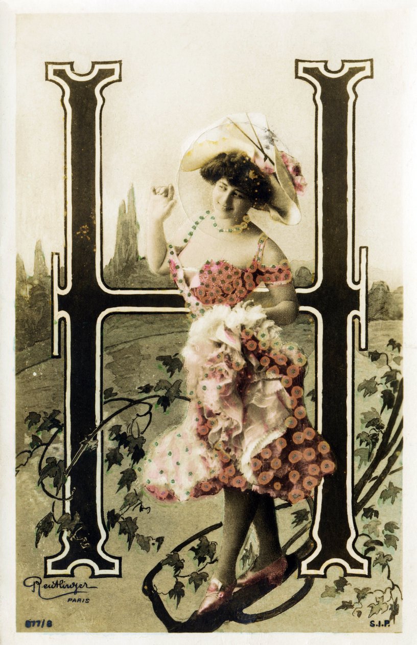 H : Constance Elise De Vere, fransk skuespillerinne med engelsk opprinnelse, født i Belgia - Theatre Marigny, Paris - Alfabet på postkort av Studio Reutlinger