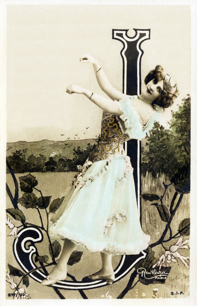 J: Lucette De Berny, kunstner fra Belle Epoque - Alfabet på postkort av Studio Reutlinger