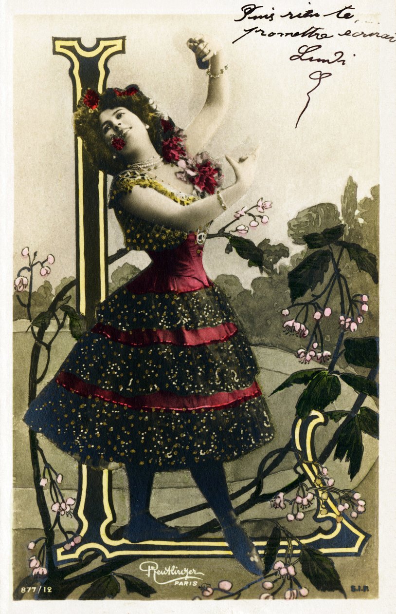 L: Luz Chavita, skuespiller og danser fra Belle Epoque - Opéra Comique , Paris - Alfabet på postkort av Studio Reutlinger