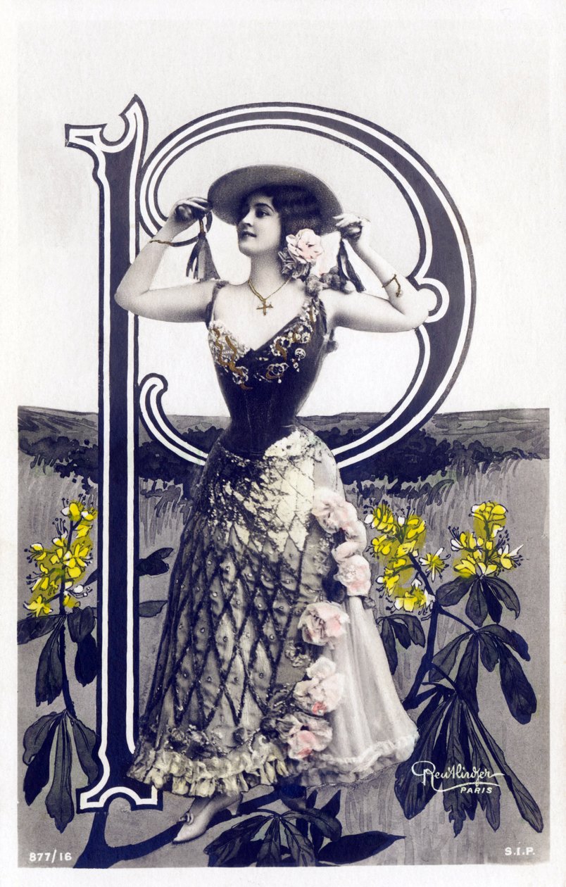 P : Mlle Lolita, kunstner fra 1900-tallet - Alfabet i postkort av Studio Reutlinger