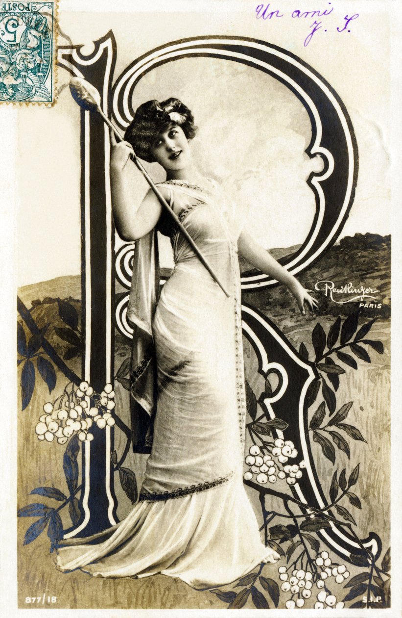 R : Gabrielle Robinne, fransk skuespillerinne, Comedie Francaise, Paris - Alfabet på postkort av Studio Reutlinger