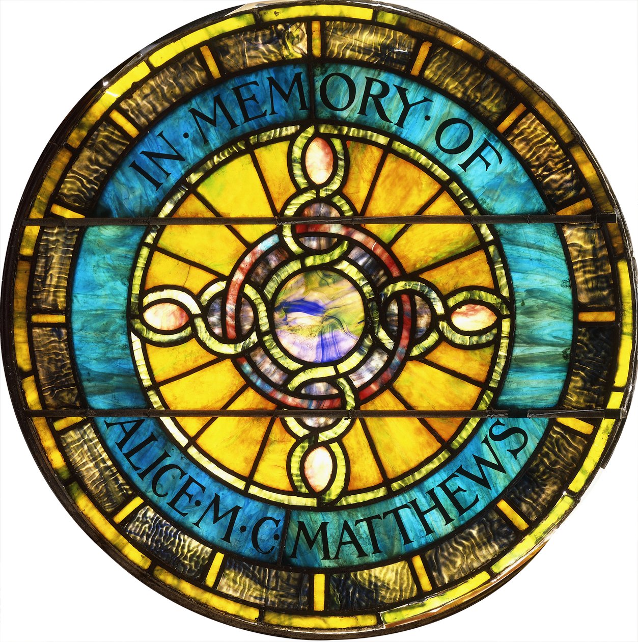 Et sirkulært blyglassvindu av Tiffany Studios (blyglass) av Studios Tiffany