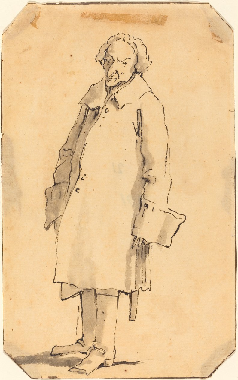 En stående mann iført en flott frakk og støvler av Style of Giovanni Battista Tiepolo