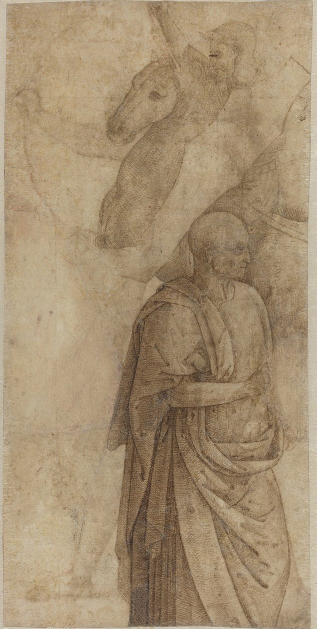 Rytter og stående drapert mann, etter det antikke [verso] av Style of Pietro Perugino