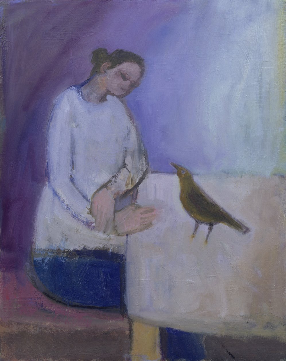 Kvinne med en fugl, 2003 av Sue Jamieson