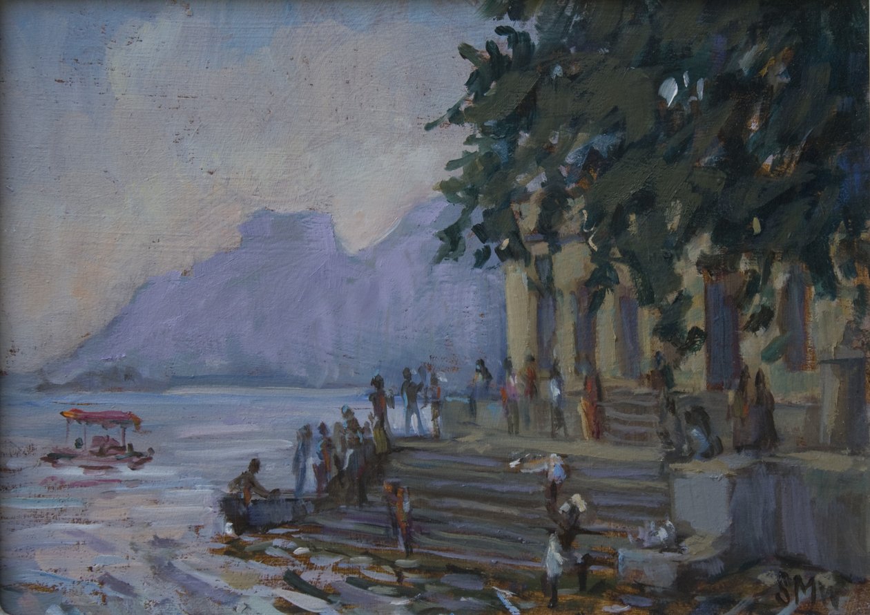 Vasking på trappene i Udaipur, 2012, av Sue Wales