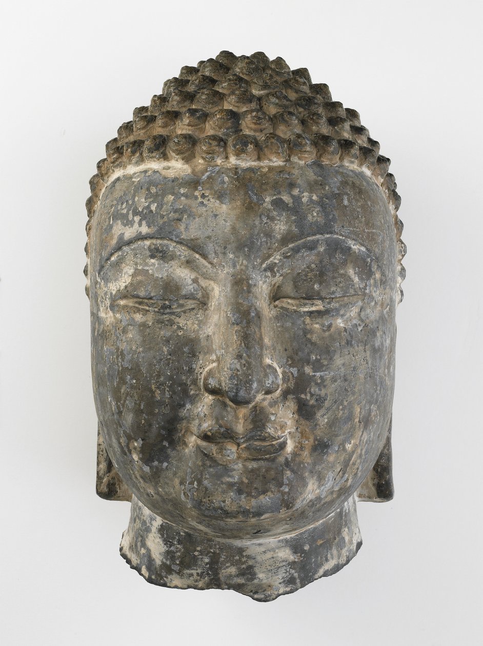 Kolossalt Buddhas hode av Sui Dynasty Chinese School
