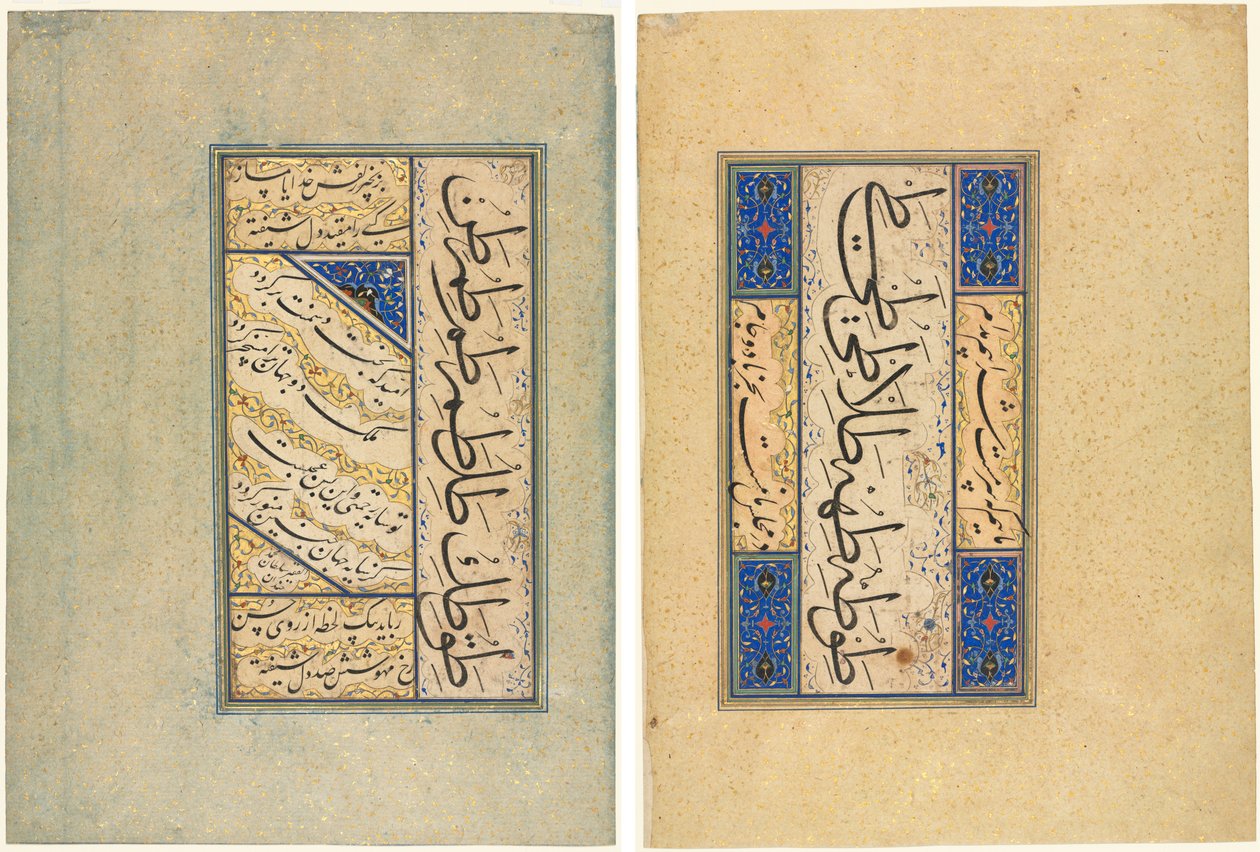 Persiske kvatrainer (Rubayi) og kalligrafiske øvelser (recto); Persisk vers (khamriyya) (verso) av Sultan Muhammad Khandan