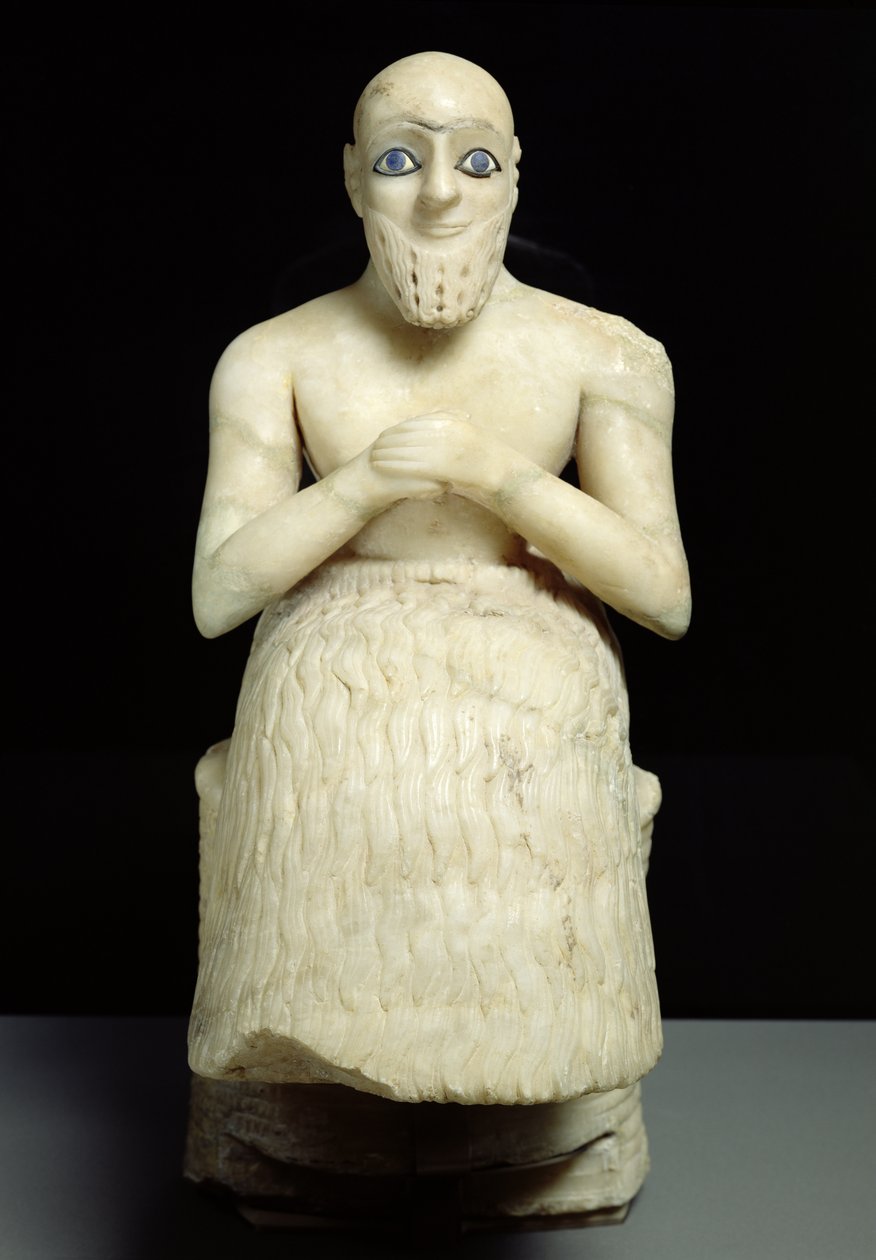 Statue av den offisielle Ebih-Il, fra Ishtar-tempelet i Mari, Irak, Midt-Eufrat, tidlig dynastisk periode, ca. 2500 f.Kr. (gips und lapis lazuli) (se også 121796) av Sumerian