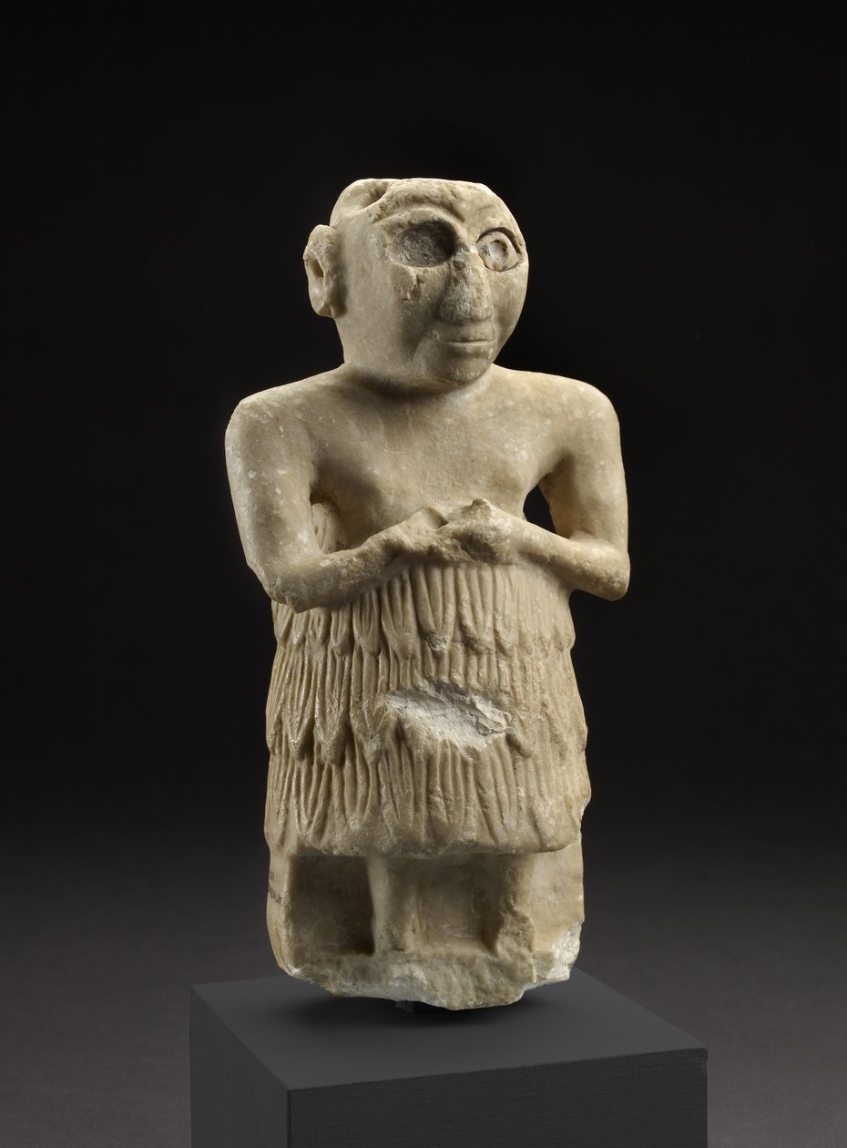 Statuett av en sumerisk mann i en holdning av tilbedelse, Istabalat, Irak (kalkstein) av Sumerian