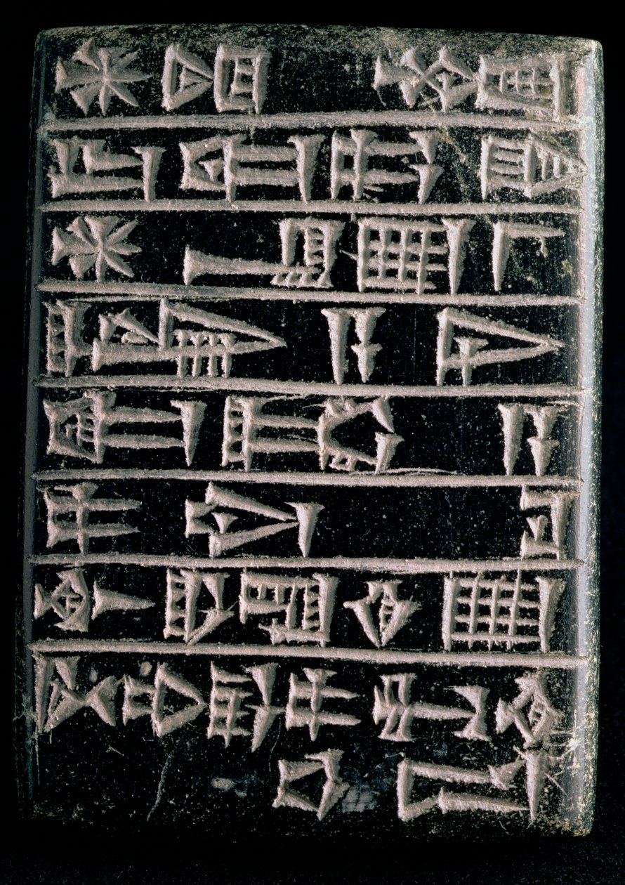 Grunntavle til minne om restaureringen av tempelet til Ningirsu bygget av Gudea, prinsen av Lagash, Mesopotamian, ca. 2150 f.Kr. (steatitt) av Sumerian