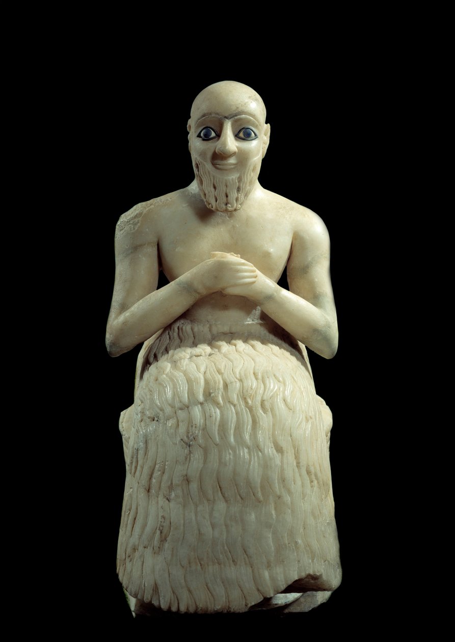 Art Mesopotamia: statue av intendant Ebih-il. Skulptur av albaster, skall, lapis-lazuli og skifer, rundt 2500 f.Kr. av Sumerian Mesopotamian School