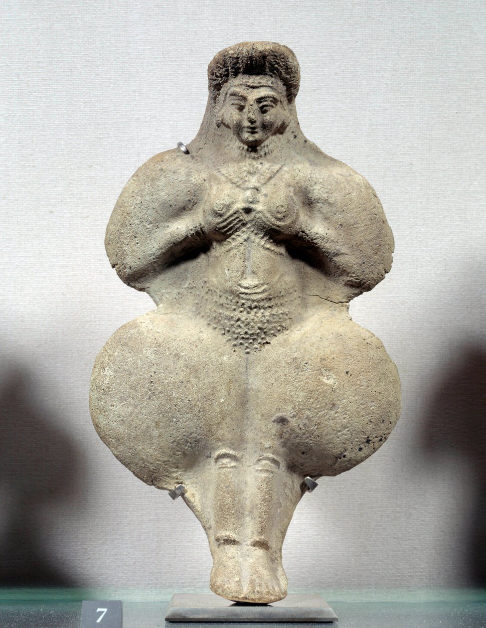 Orientalsk kunst: terrakottastatuett av kvinne som holder brystene hennes, sannsynlig representasjon av Ishtar, fruktbarhetsgudinnen. Fra Susa. Iran. Elamitt periode. 14.-12. århundre f.Kr. Søn 0,16 m. Museet Louvre av Sumerian Sumerian
