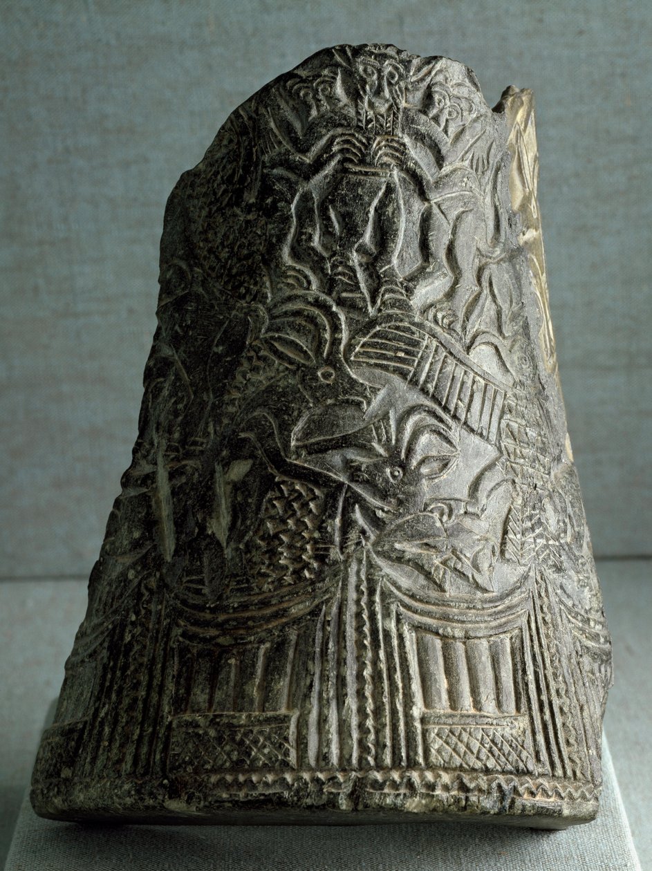 Sumerisk sivilisasjon: slangevasefragment fra det østlige Iran. Dim. 22,5 cm Periode for slutten av de arkaiske dynastiene (2500 f.Kr.) Bagdad, National Iraq Museum av Sumerian Sumerian