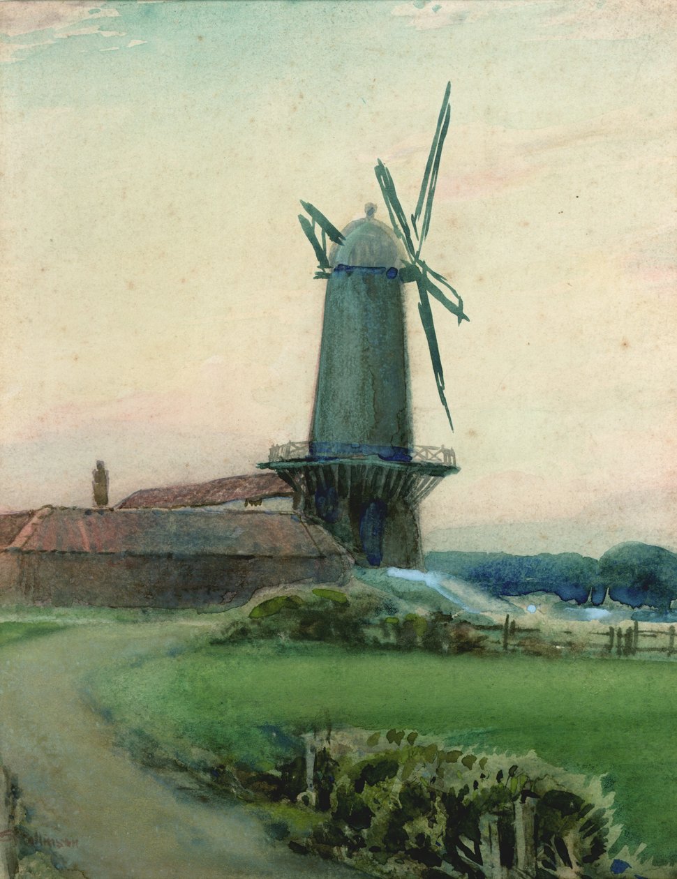 Studie av en vindmølle (akvarell på papir) av Sunderland Rollison