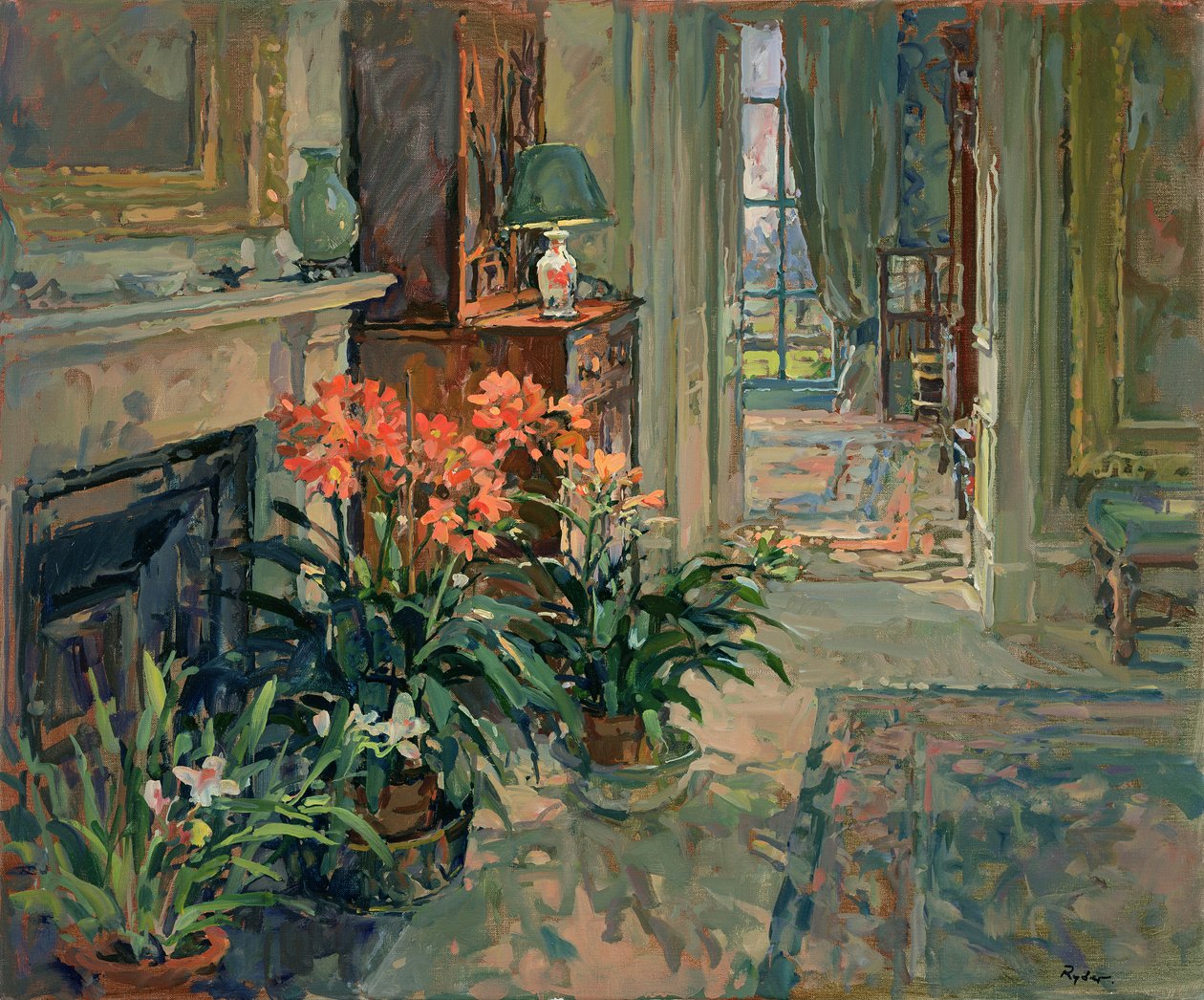 Clivia og orkidé av Susan Ryder