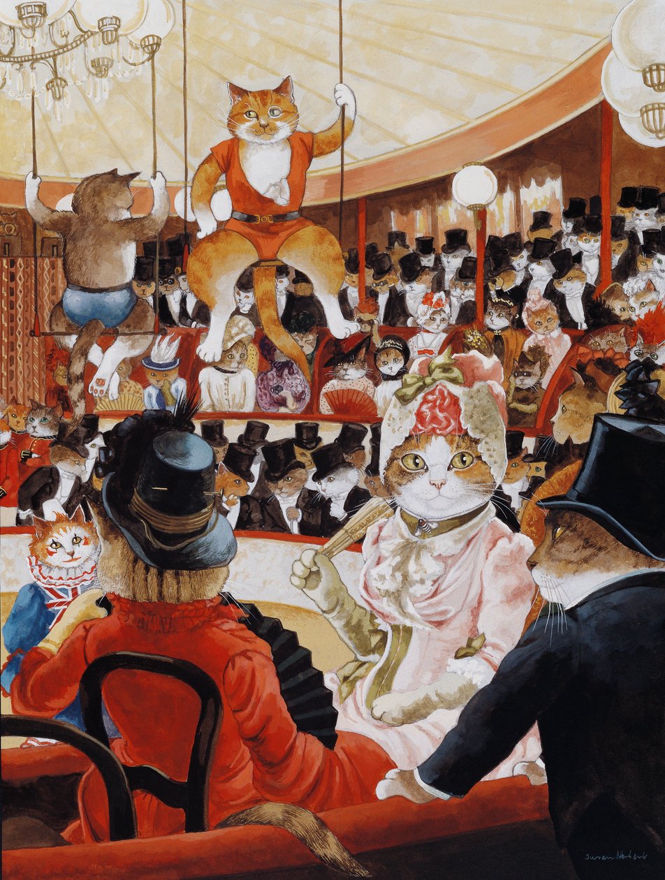 Illustrasjon fra Cats Galore! A Compendium of Cultured Cats (utgitt 2015) av Susan Herbert