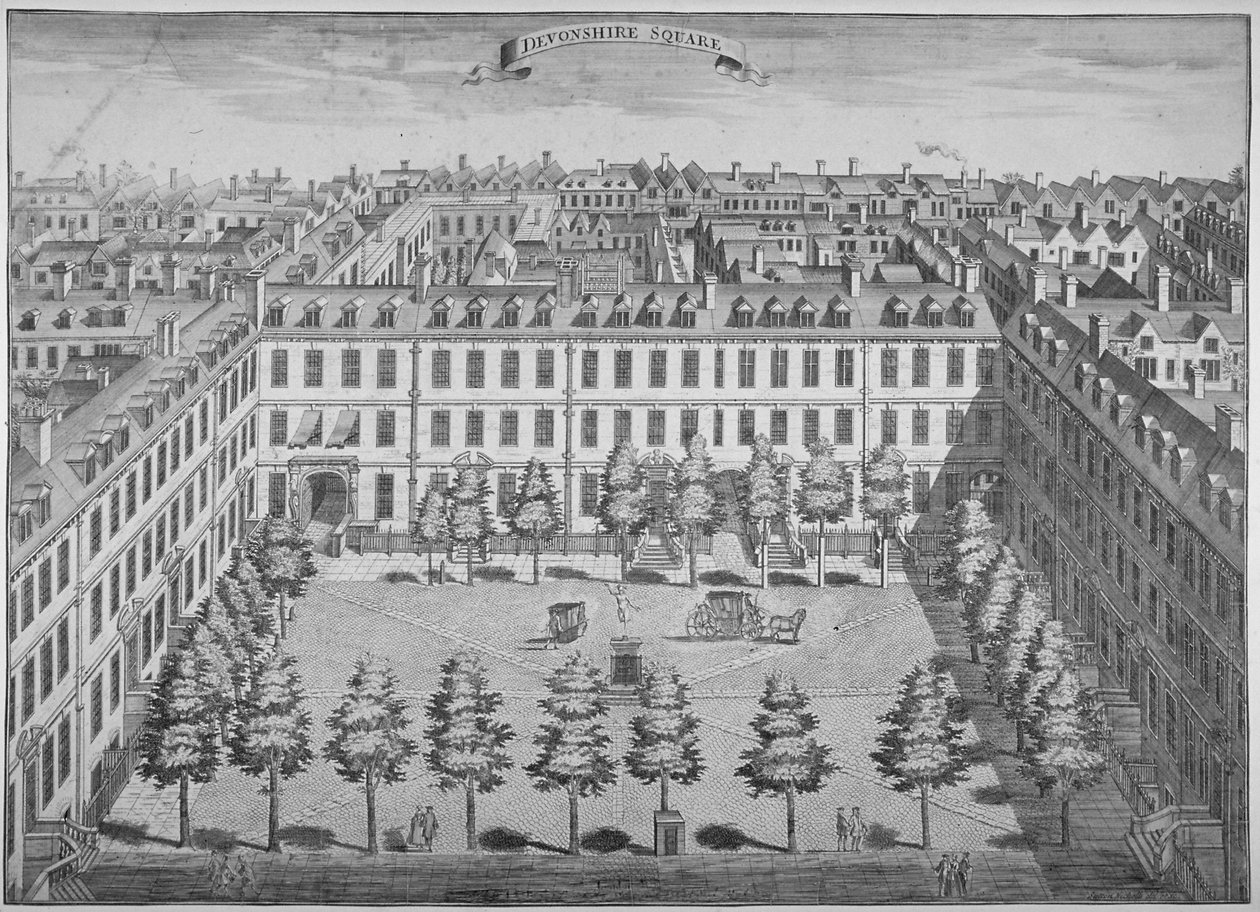 Fugleperspektiv av Devonshire Square, City of London, 1740. av Sutton Nicholls