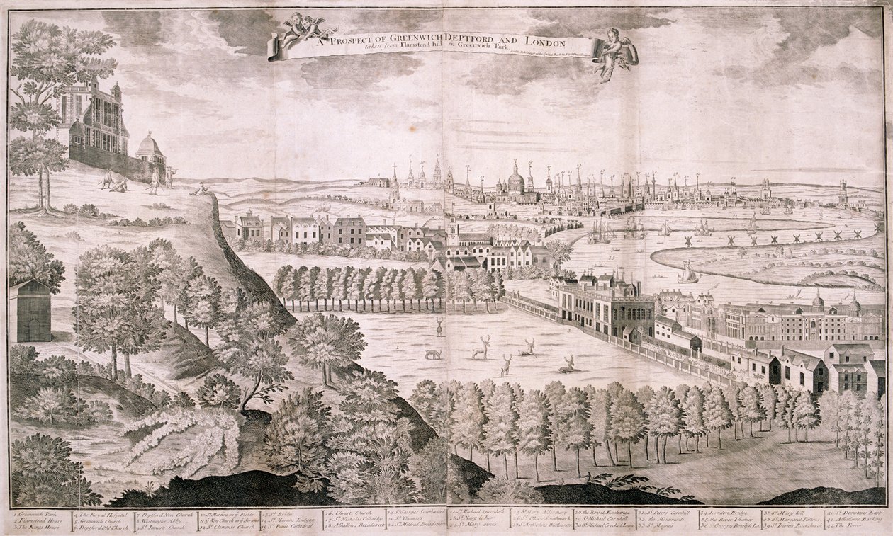 Utsikt fra Greenwich Park, London, 1723 av Sutton Nicholls