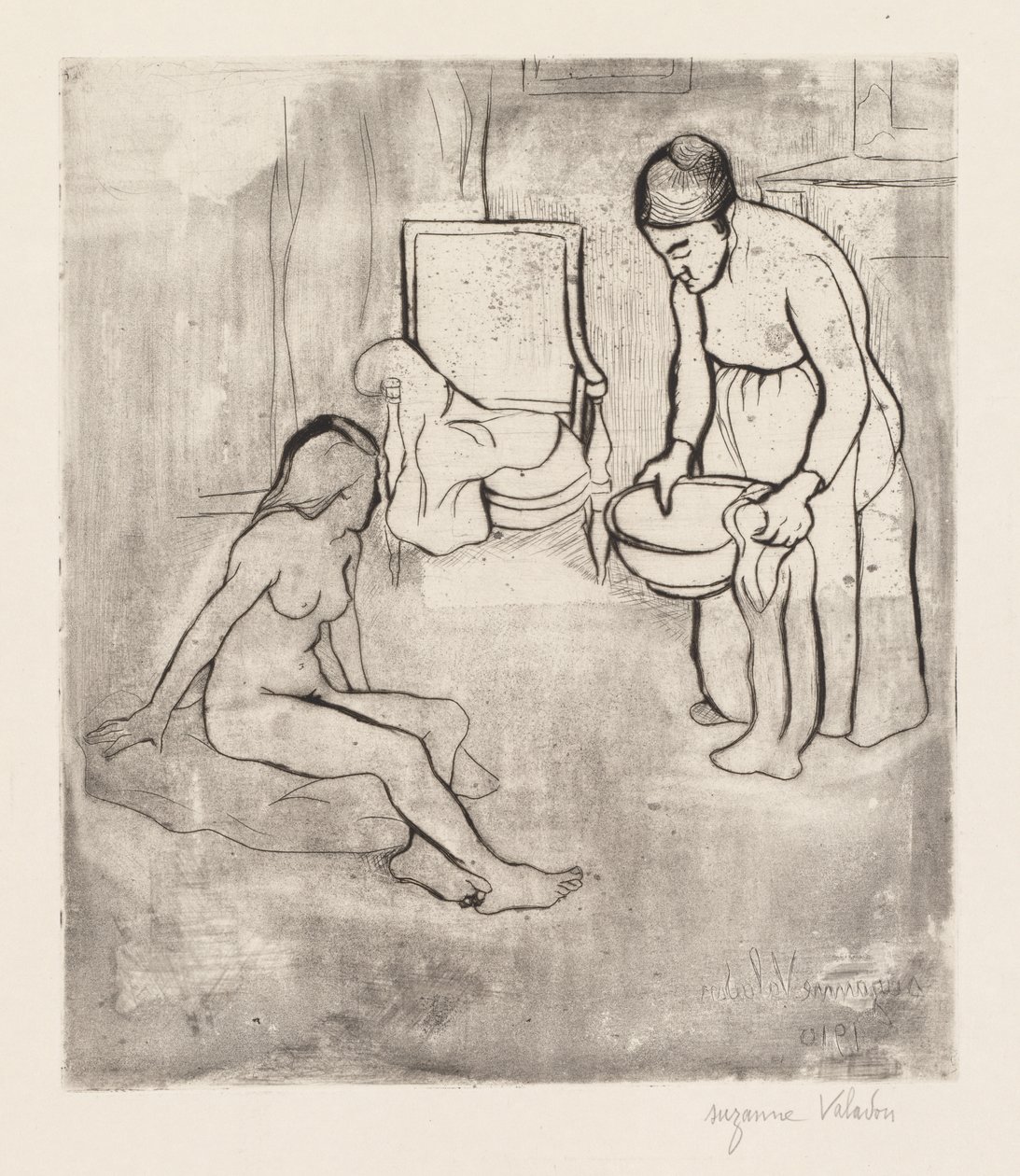 Bestemor med Louise, naken sittende på gulvet av Suzanne Valadon