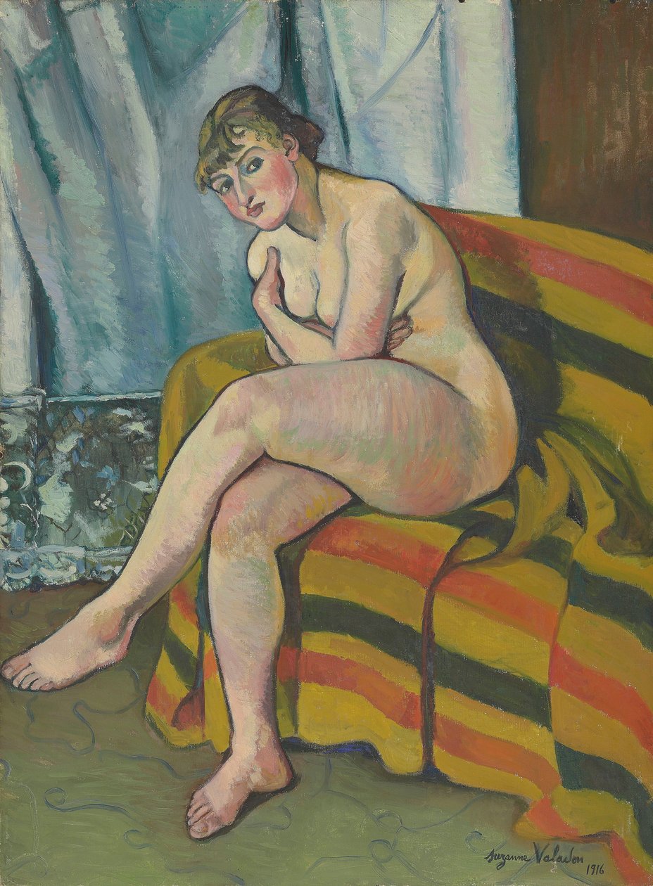 Naken sittende på en sofa av Suzanne Valadon