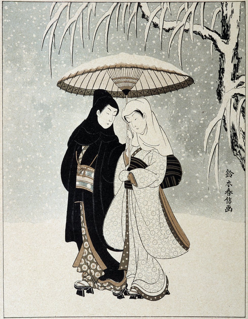 Ungt par i "" Kunstnerisk Japan"" av Suzuki (after) Harunobu