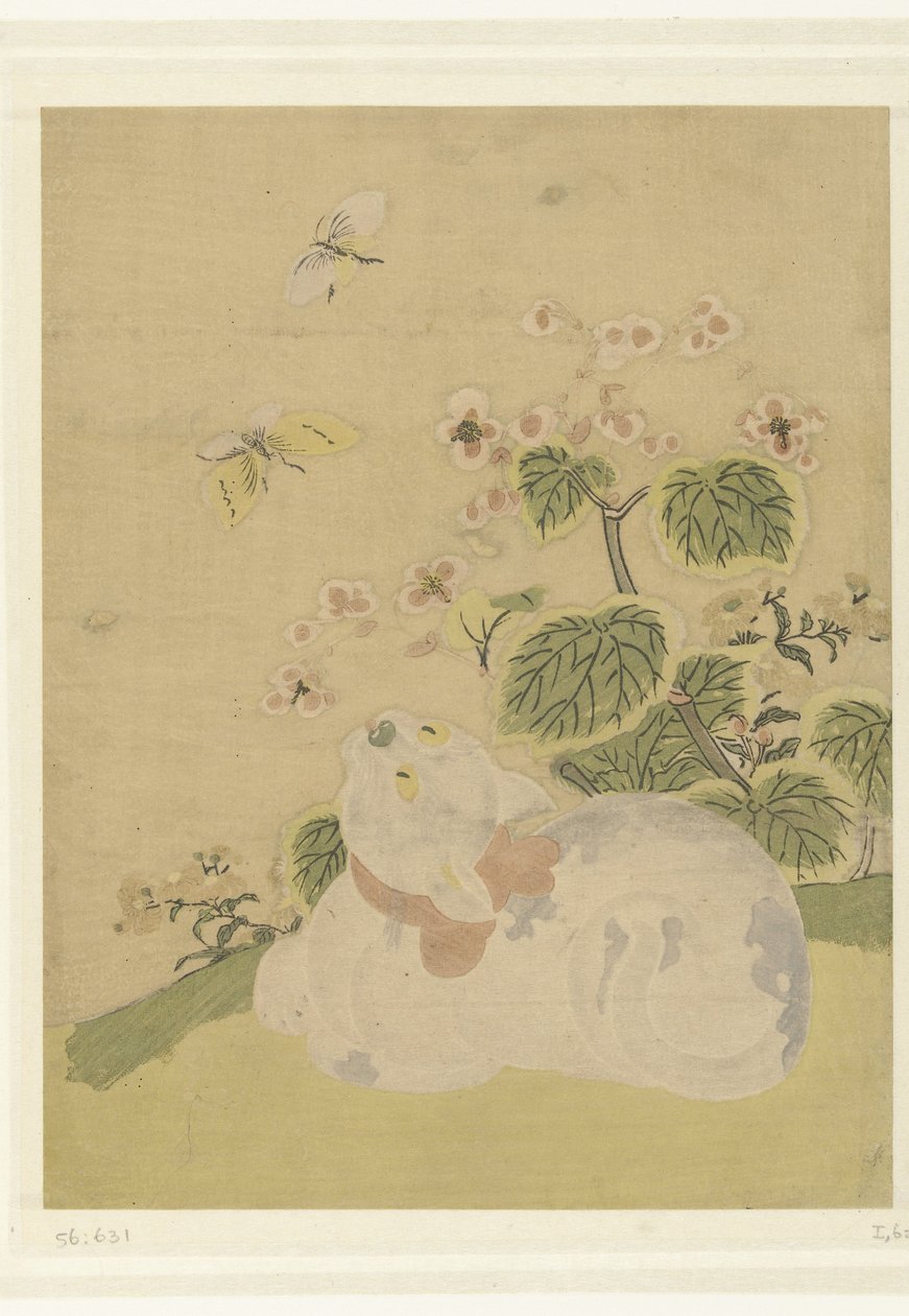 katt og sommerfugler av Suzuki Harunobu (attributed to)