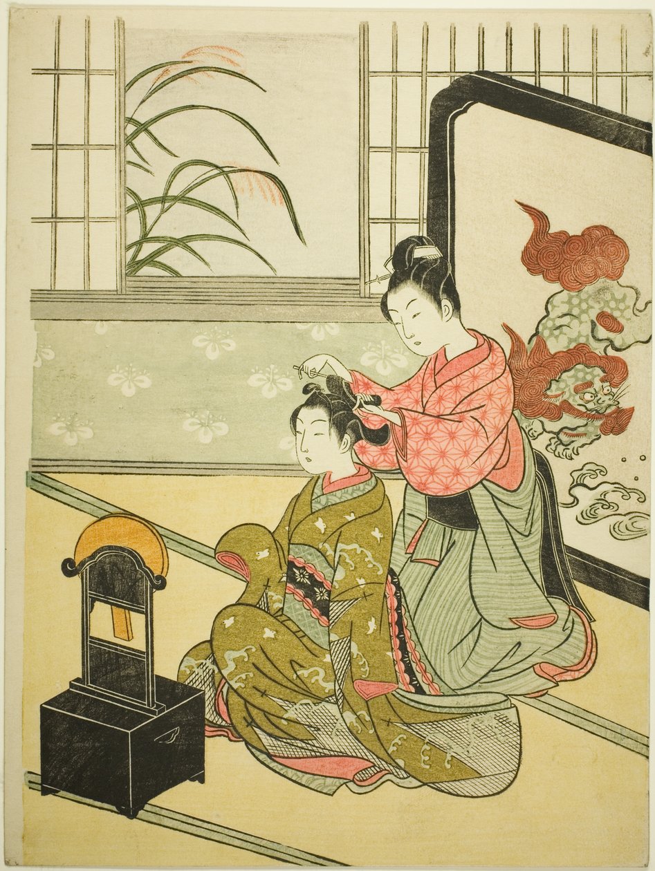 Autumn Moon in the Mirror (Kyodai no shugetsu), fra serien "Eight Views of the Parlour (Zashiki hakkei)" av Suzuki Harunobu