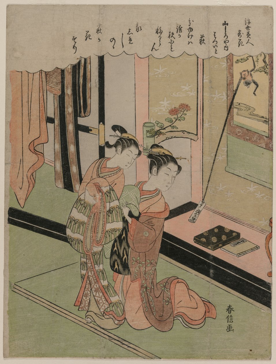 Bush Clover fra serien Beauties of the Floating World sammenlignet med blomster, sent på 1760-tallet. av Suzuki Harunobu
