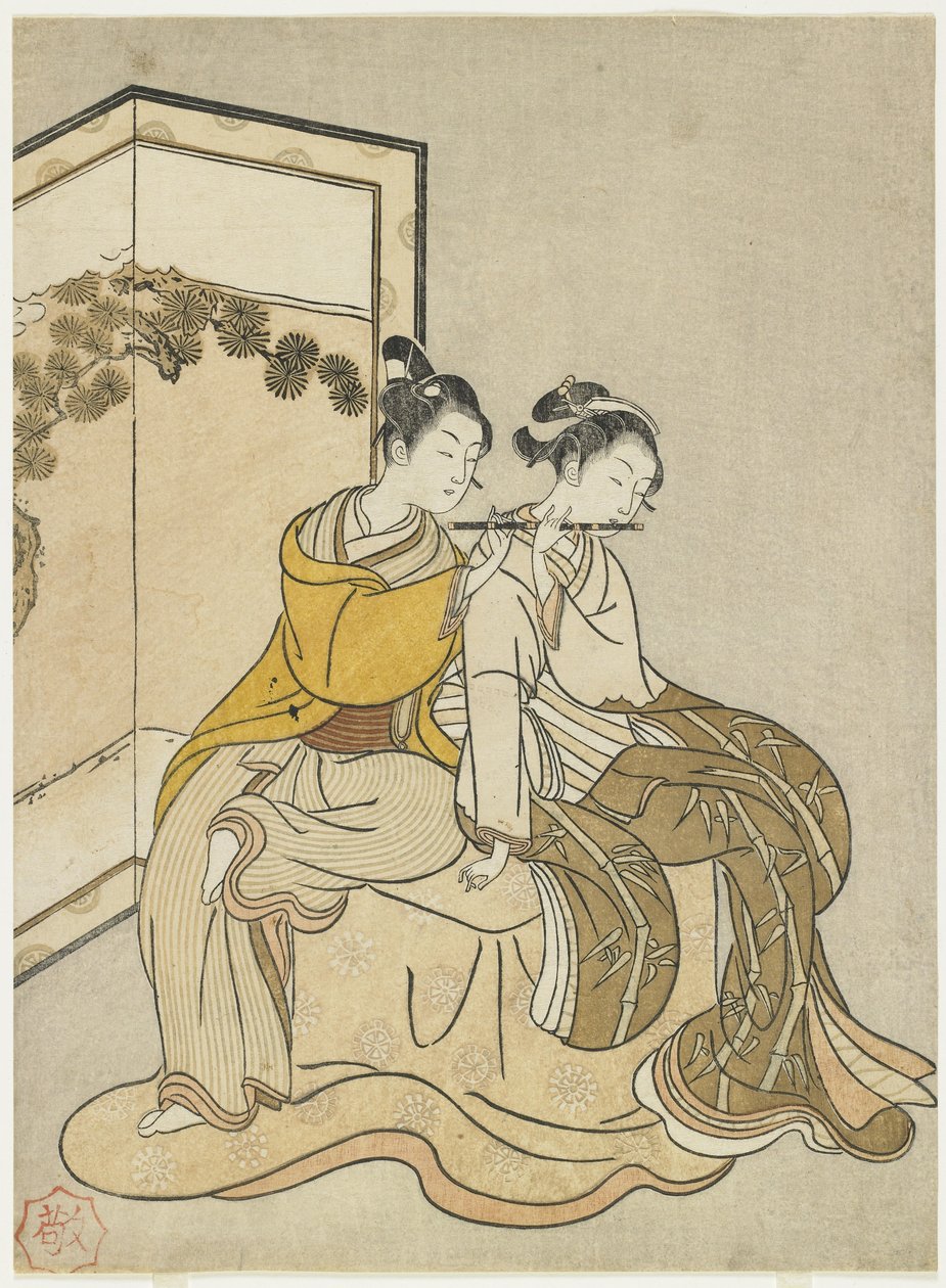 Kalendertrykk for Meiwa 2 og en mitat av keiser Xuanzong og Yang Guifei, 1765 av Suzuki Harunobu
