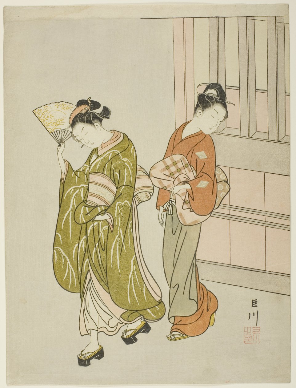 Clearing Breeze from a Fan (Ogi no seiran), fra serien "Eight Views of the Parlour (Zashiki hakkei)" av Suzuki Harunobu