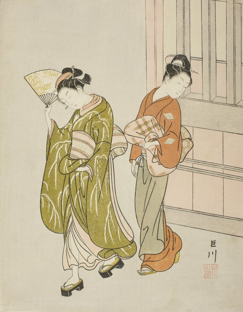 Fjerner bris fra en vifte av Suzuki Harunobu