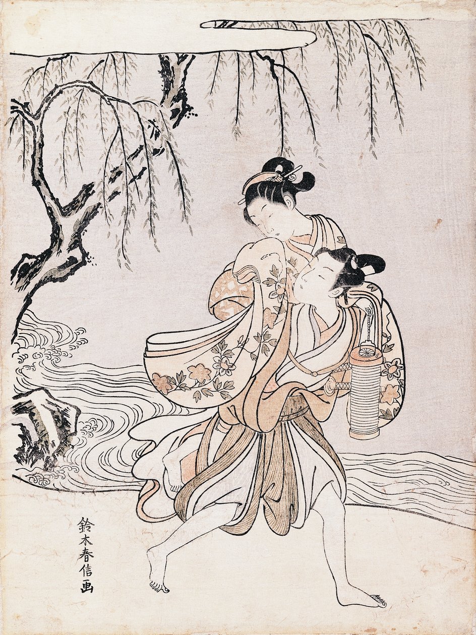 Par på bredden av elven, av Suzuki Harunobu (1725-1770), blekk og farger, Japan, japansk sivilisasjon, Edo-perioden av Suzuki Harunobu