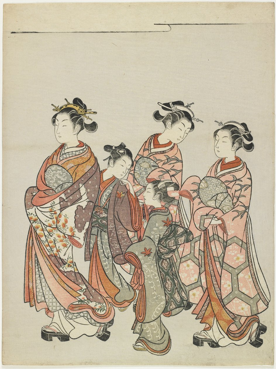 Kurtisane med ledsagere på parade, etter 1766 av Suzuki Harunobu