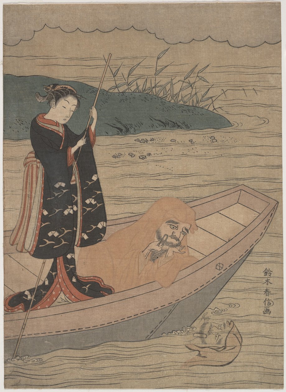 Daruma i en båt med en ledsager av Suzuki Harunobu
