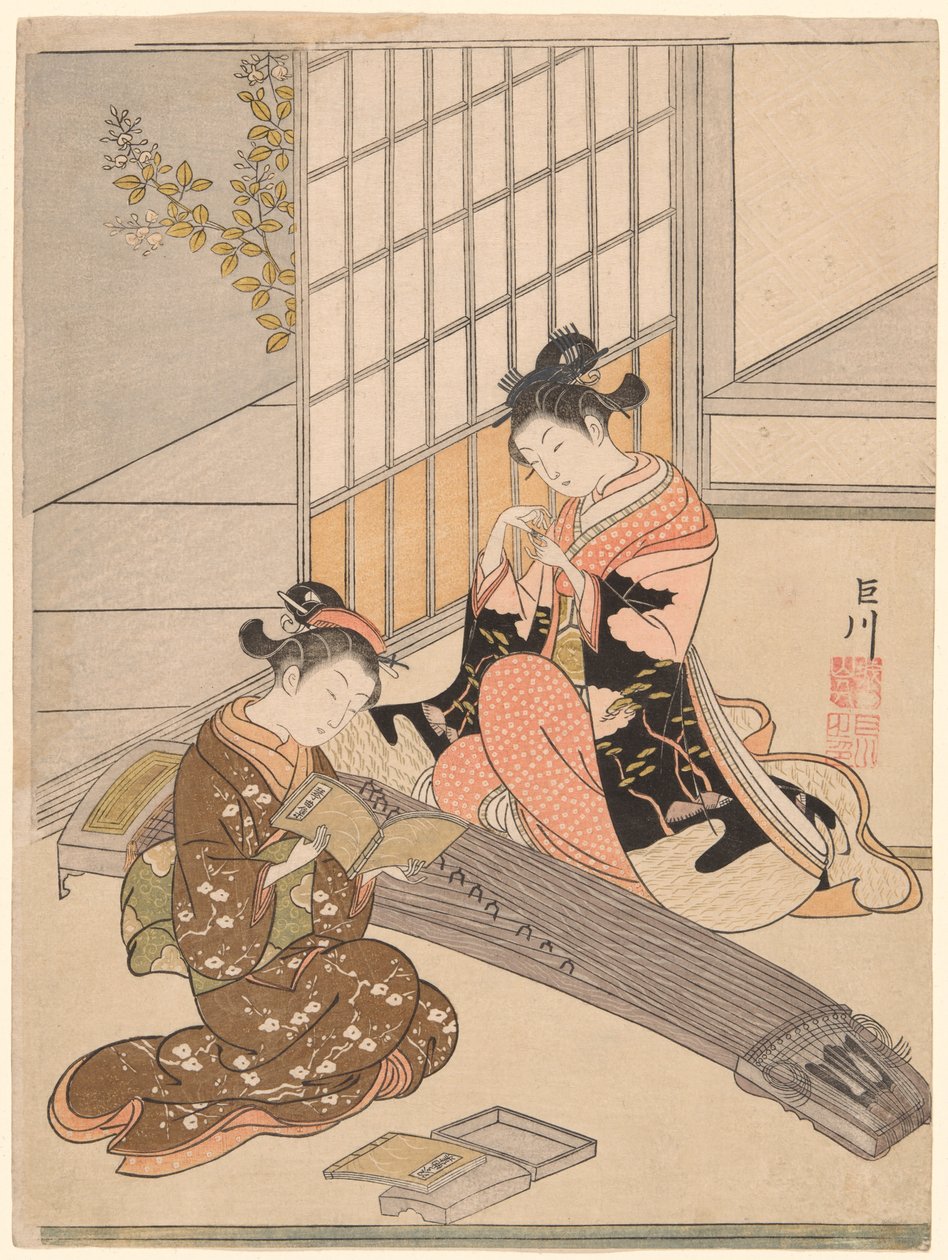 Descending Geese of the Koto Bridges (Kotoji no rakugan), fra serien "Eight Views of the Parlour (Zashiki hakkei)" av Suzuki Harunobu