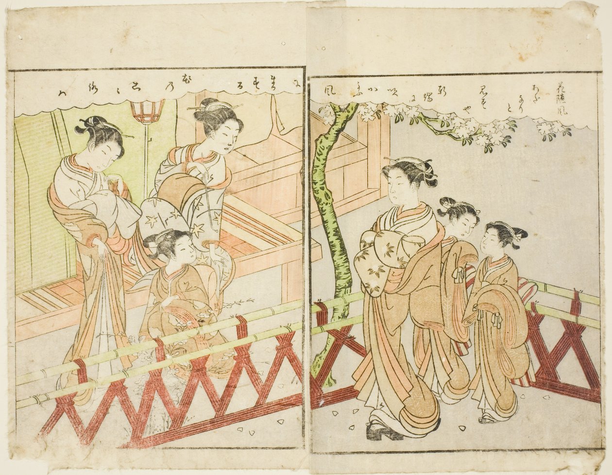 Tosidig illustrasjon fra Vol. 2 av "Picture Book of Spring Brocades (Ehon haru no nishiki)" av Suzuki Harunobu